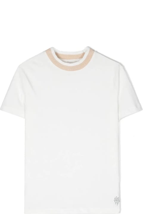 ボーイズ EleventyのTシャツ＆ポロシャツ Eleventy White T-shirt With Beige Crew Neck