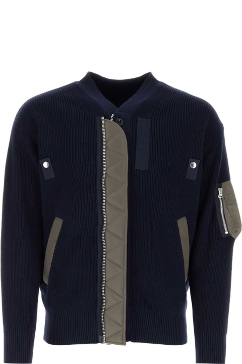 Sacai Sweaters for Men Sacai Dark Blue Cotton Blend Cardigan