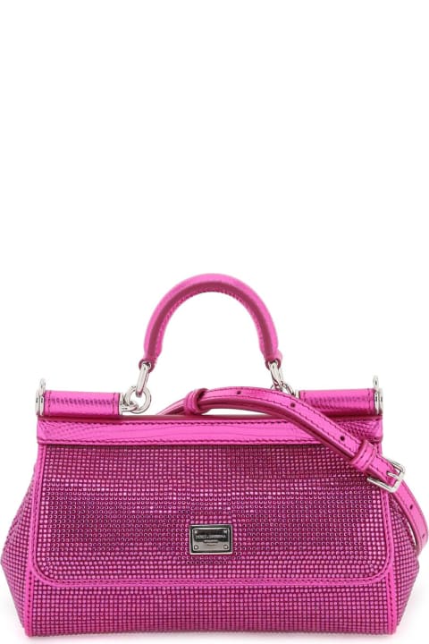 Totes for Women Dolce & Gabbana Sicily Satin Bag With Rhinestones