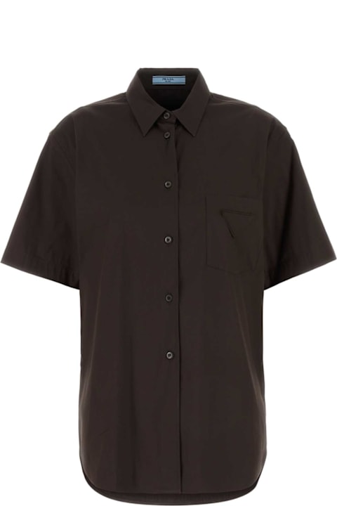 Prada for Kids Prada Brown Stretch Poplin Shirt