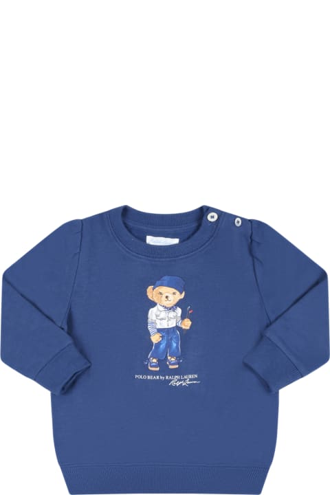 Topwear for Baby Boys Ralph Lauren Blue Sweatshirt For Baby Girl With Polo Bear And White Logo