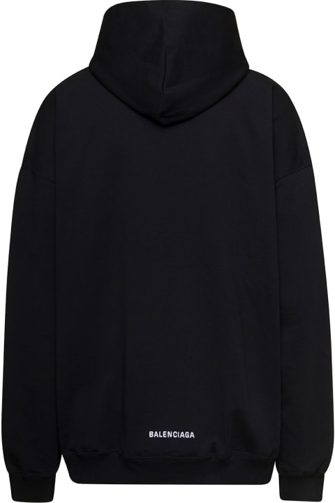 Black Hoodie With Contrasting Logo Print On The Back In Cotton Man