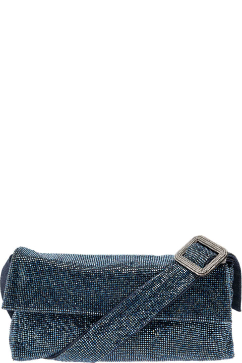 'vitty La Grande' Blue Shoulder Bag With Gem Embellishment In Rhinestone Mesh Woman