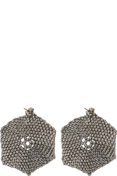 Jewelry for Men Brunello Cucinelli Metallic Hexagonal Earings With Beads Embellishments In Silver Woman