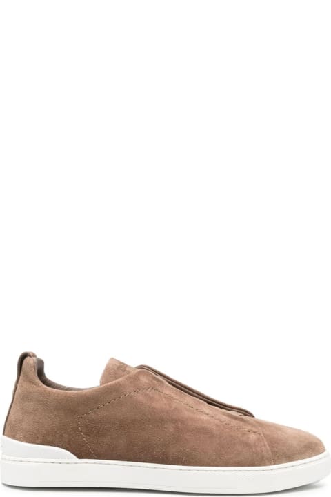 Shoes for Men Zegna Triple Stitch Sneakers In Light Brown Suede