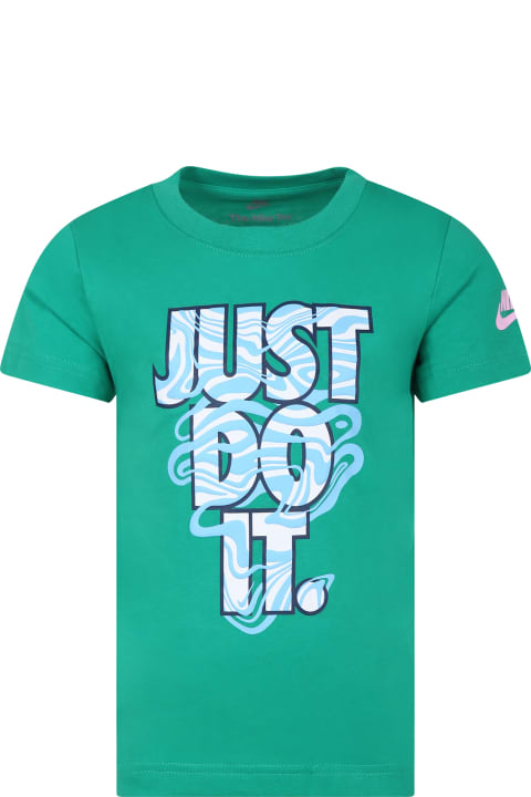 ボーイズ NikeのTシャツ＆ポロシャツ Nike Green T-shirt For Boy With Logo And Swoosh