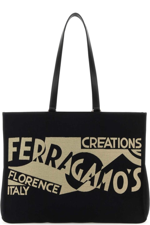 Bags for Women Ferragamo Black Canvas Large Tt Sign Shopping Bag