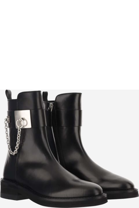 Smooth Leather Ankle Boot With Chain
