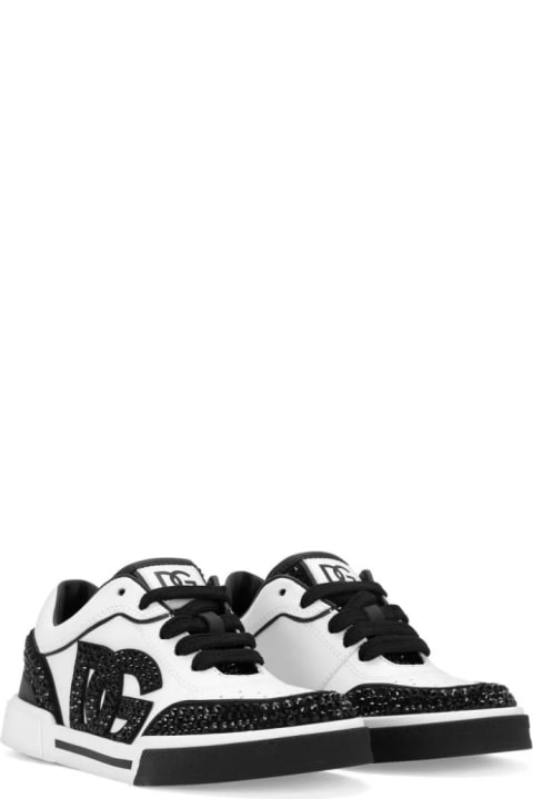 Sale for Baby Girls Dolce & Gabbana Black And White Dg Sneakers With Rhinestones