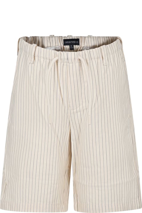Bottoms for Boys Emporio Armani Ivory Shorts For Boy With Eagle