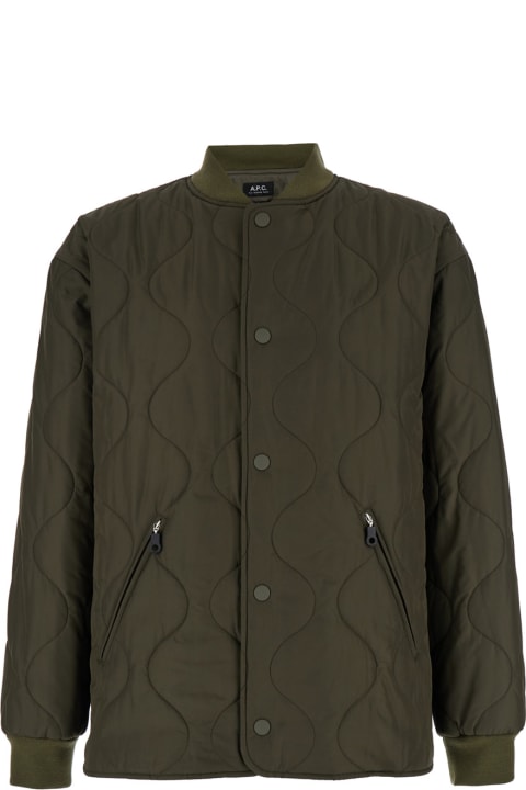 A.P.C. for Men A.P.C. 'florent' Military Green Jacket With Snap Buttons In Quilted Fabric Man