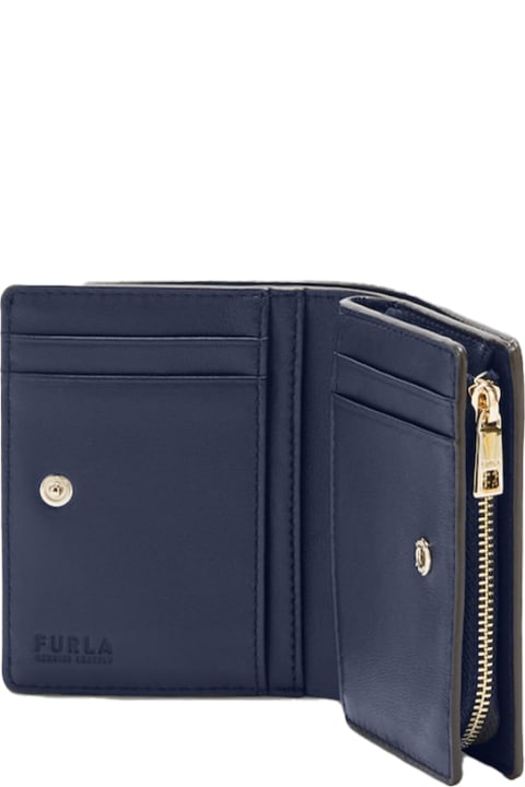 Furla for Women Furla Camelia S Blue Wallet In Grained Leather