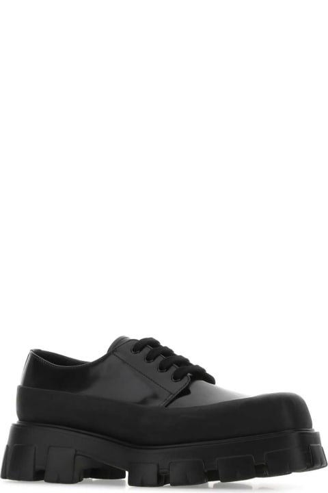 Laced Shoes for Men Prada Black Leather Lace-up Shoes