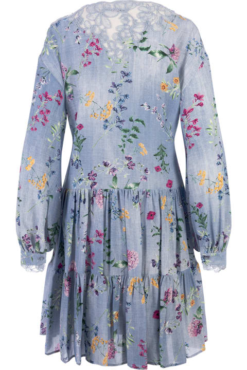 Ermanno Scervino Dresses for Women Ermanno Scervino Floral Silk Short Dress With Lace