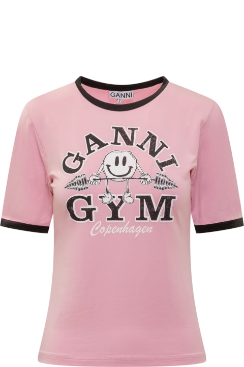 Ganni Topwear for Women Ganni 'gym' Pink Lyocell Blend T-shirt