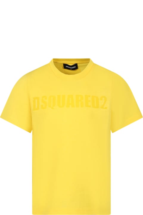 Fashion for Men Dsquared2 Yellow T-shirt For Boy With Logo