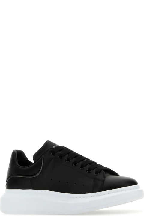 メンズ Alexander McQueenのシューズ Alexander McQueen Black Leather Sneakers With Black Leather Heel