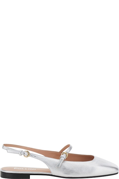 Pollini Shoes for Women Pollini Silver Colored Slingback Ballerinas With Adjustable Strap In Leather Woman