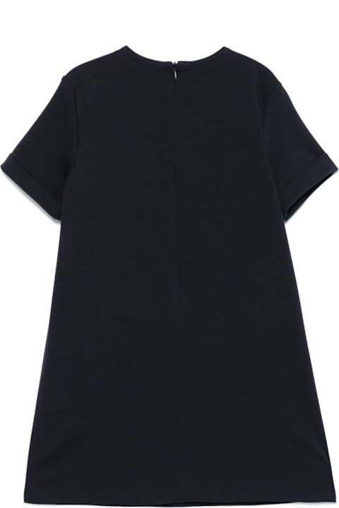 Homeware Il Gufo Blue Crewneck Dress With Floral Patches On The Front And Rear Concealed Zip Closure In Viscose Blend Stretch Girl