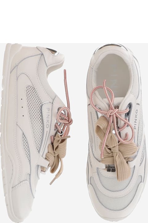 Pinko Yulia Leather And Mesh Sneakers With Two-tone Laces