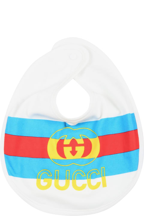 Fashion for Baby Boys Gucci White Bib For Babies With Yellow Logo