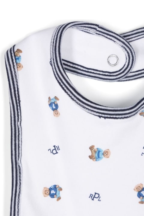 Homeware Polo Ralph Lauren Set Of White Jumpsuits With Beanie And Bib With All-over Polo Bear Print In Cotton Baby
