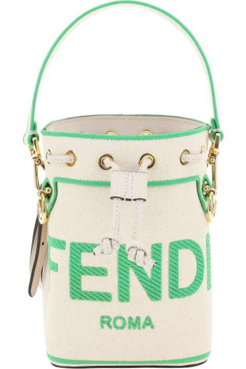 FENDI: Mon Tresor bucket bag in leather with embossed logo - Green