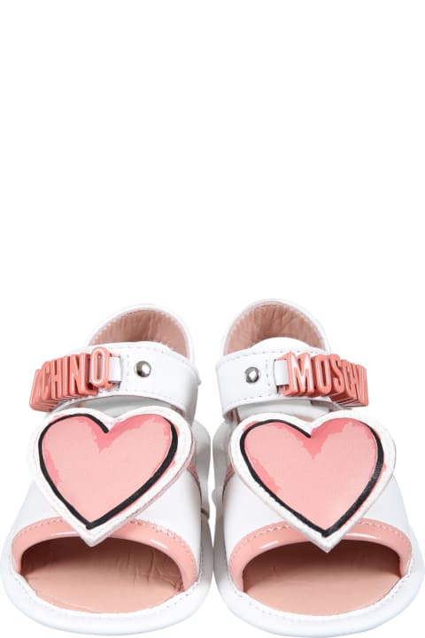 Moschino for Kids Moschino White Sandals For Baby Girl With Heart
