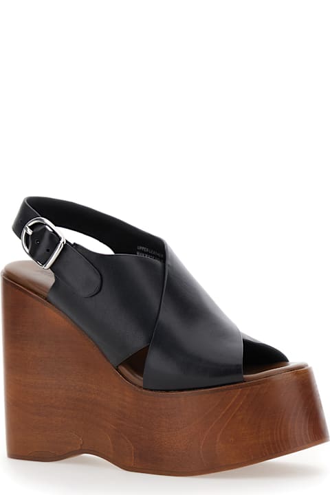 Jeffrey Campbell Shoes for Women Jeffrey Campbell 'fiddle' Black Wedges With Criss-crossed Band And Adjustable Buckle Closure In Leather Woman