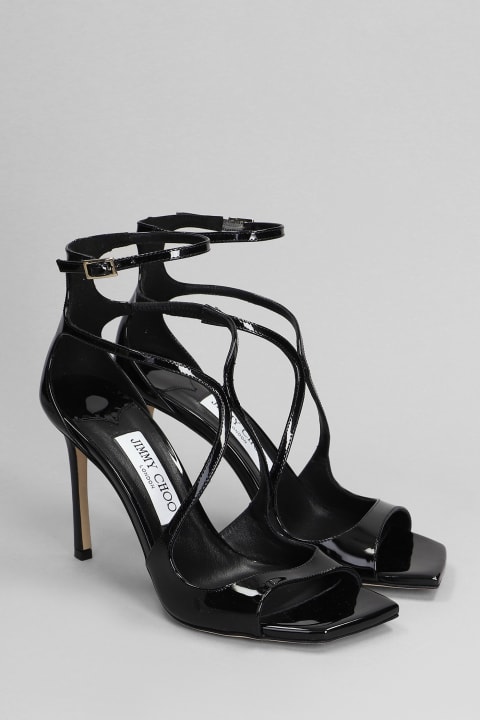 Jimmy Choo for Women Jimmy Choo Azia 95 Sandals In Black Patent Leather