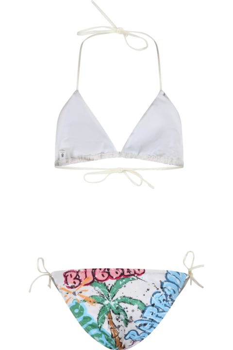 Swimwear for Girls Barrow Ivory Bikini For Girl With Palm Tree And Smile Print