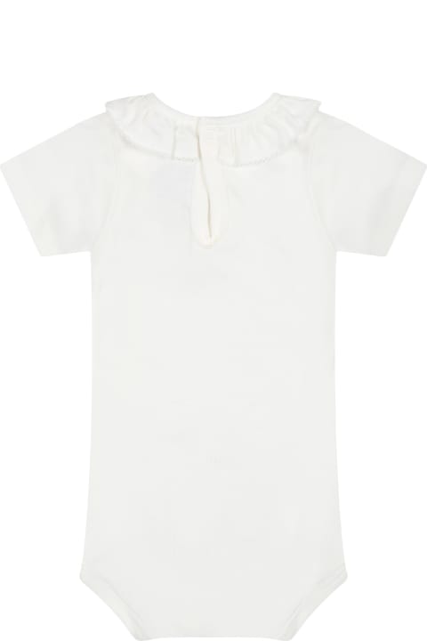 Fashion for Kids Petit Bateau White Bodysuit For Baby Girl With Ruffles