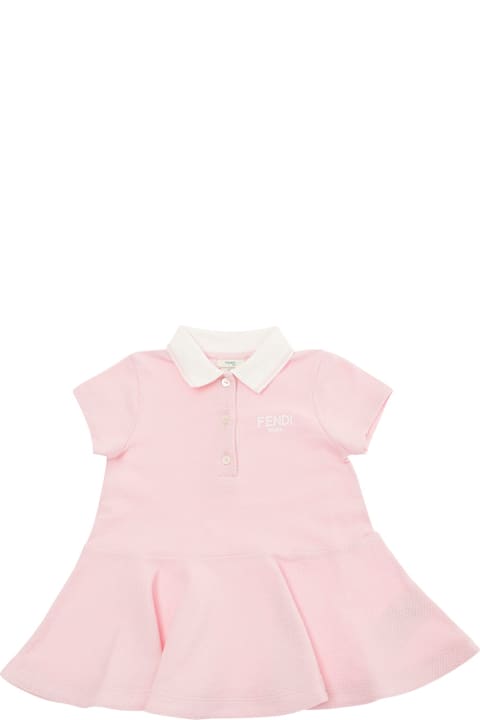 Sale for Kids Fendi Pink Dress With Logo Embrodery And Pleated Skirt In Cotton Piquet Baby