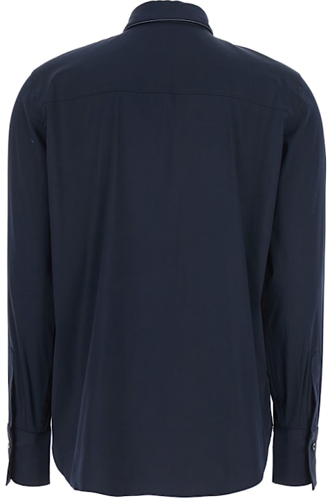 Brunello Cucinelli for Kids Brunello Cucinelli Blue Shirt With Pointed Collar And Monil Detail On The Collar In Cotton Blend Woman
