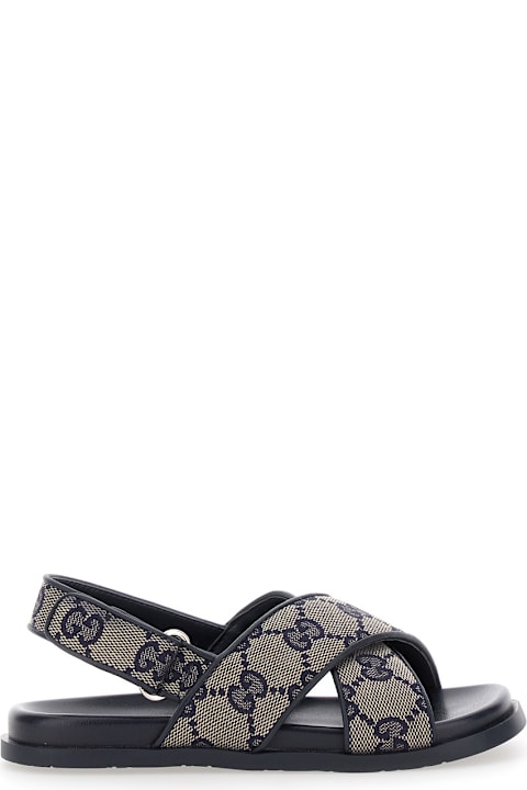 Homeware Gucci Blue Sandals With All-over Gg Motif And Logo On The Insole In Fabric Blend Girl