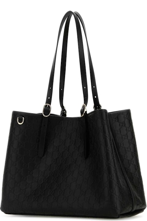 Gucci Black Leather Large Gg Emblem Shopping Bag