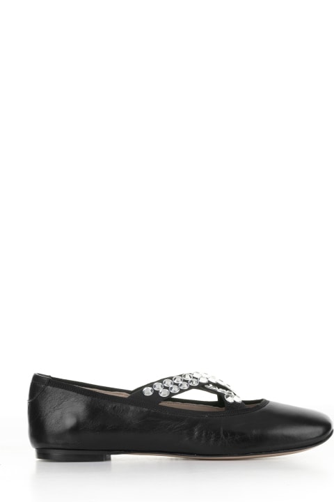 Flat Shoes for Women Casadei Queen Bee Black Ballet Flat With Rhinestones