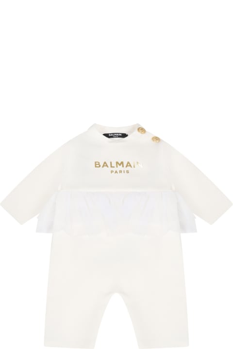 White Babygrow For Baby Girl With Logo