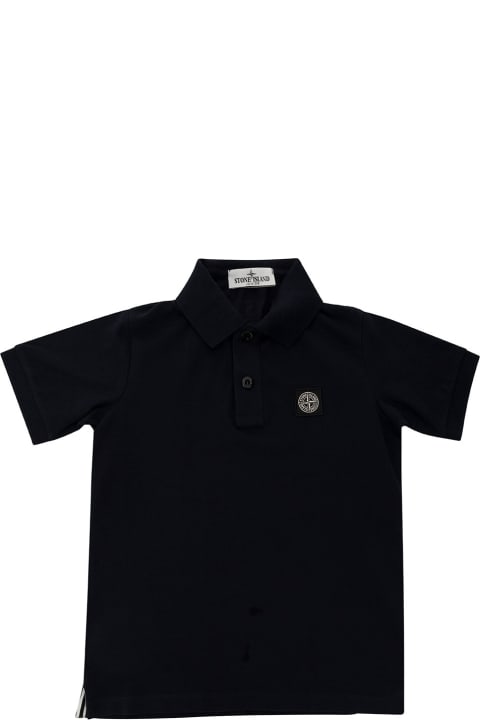 Stone Island Junior T-Shirts & Polo Shirts for Boys Stone Island Junior Blue Polo Shirt With Logo Patch In Stretch Cotton Boy