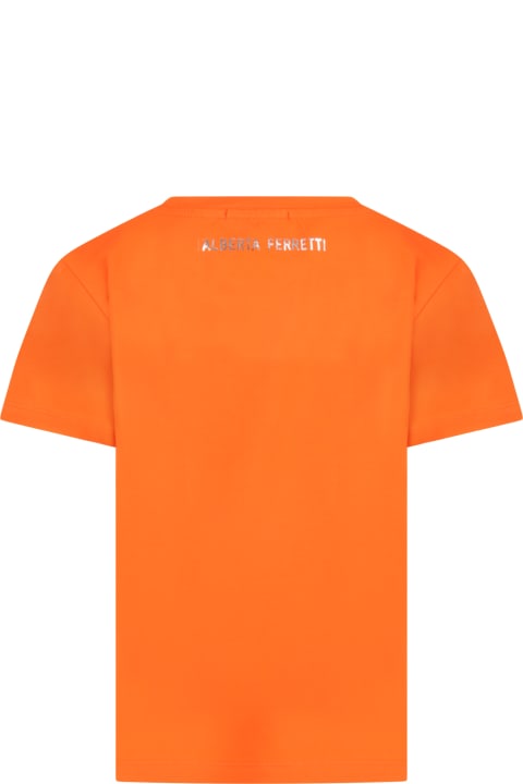 Orange T-shirt For Girl With Silver Logo