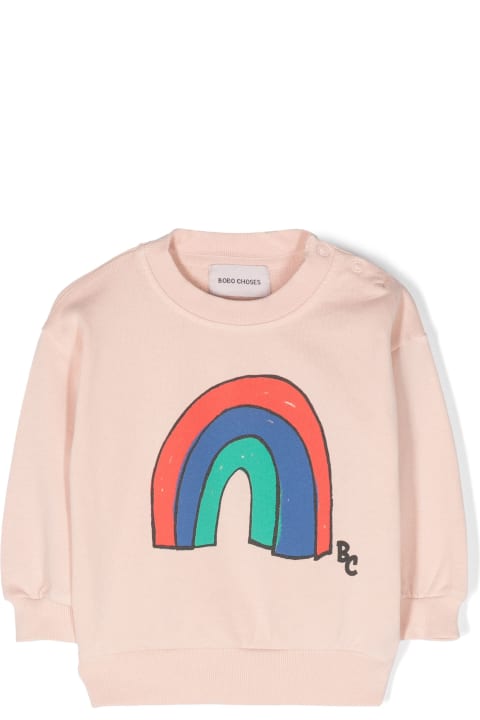 Bobo Choses Topwear for Baby Boys Bobo Choses Pink Sweatshirt For Baby Girl With Rainbow Print