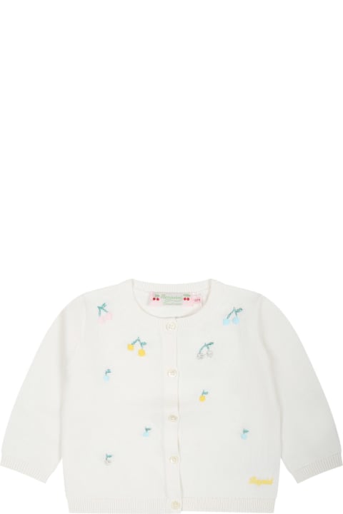 Bonpoint Topwear for Baby Girls Bonpoint White Cardigan For Baby Girl With All-over Embroidered Cherries