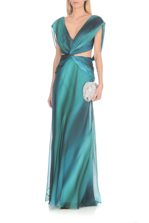 Alberta Ferretti Clothing for Women Alberta Ferretti Turquoise Silk Chiffon Long Dress