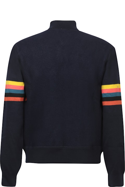 Paul Smith سترات لـ القسم الرجالي Paul Smith Blue Bomber Cardigan With Colorful Stripes And Zip