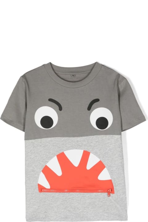 Stella McCartney Kids T-Shirts & Polo Shirts for Boys Stella McCartney Kids Shark Face Colourblock T-shirt In Grey