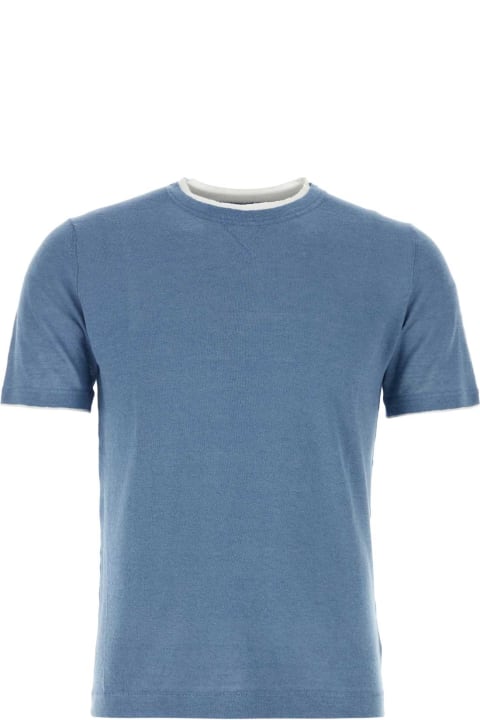 Fedeli Topwear for Men Fedeli Air Force Blue Linen Blend Fox T-shirt