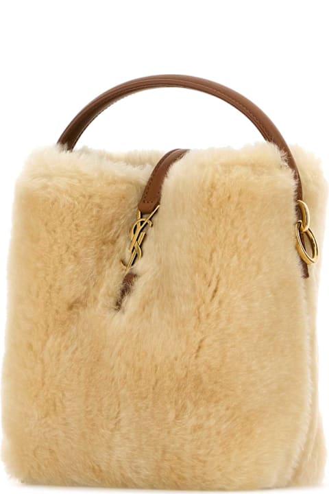 Saint Laurent Bags for Women Saint Laurent Beige Shearling Mini Le 37 Bucket Bag