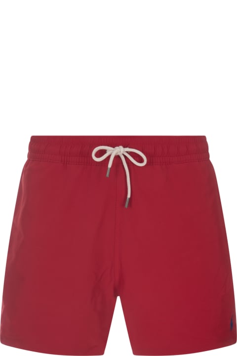 メンズ Ralph Laurenの水着 Ralph Lauren Red Swim Shorts With Embroidered Pony