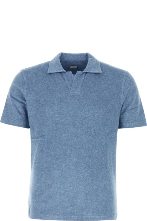 Fedeli Men Fedeli Denim Blue Stretch Cotton Blend Polo Shirt