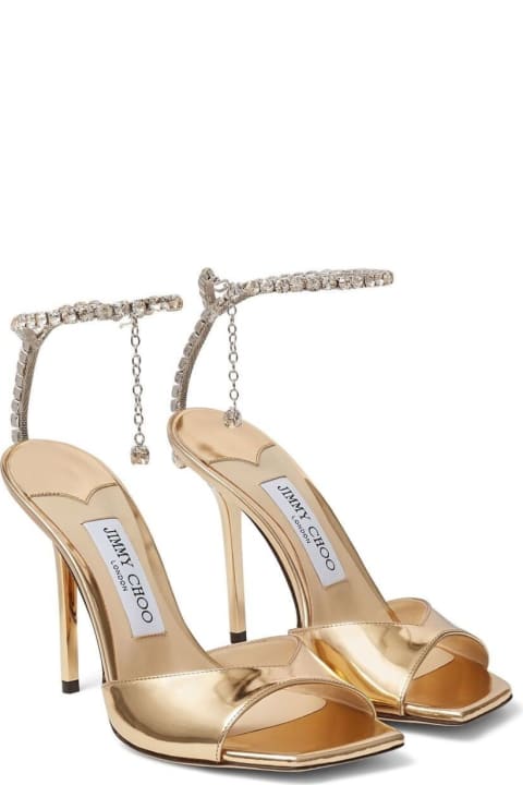 Gold-tone Saeda Sandals With Crystal Embellishment In Calf Leather Woman